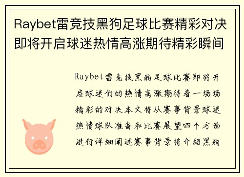 Raybet雷竞技黑狗足球比赛精彩对决即将开启球迷热情高涨期待精彩瞬间